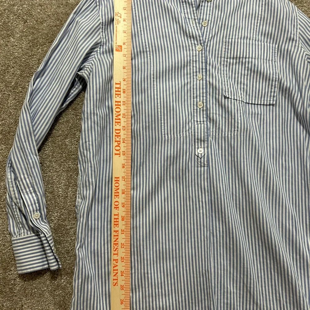 Tory Burch M Long Sleeve Blouse‎ Striped Cotton Blend Mandarin Collar Blue White